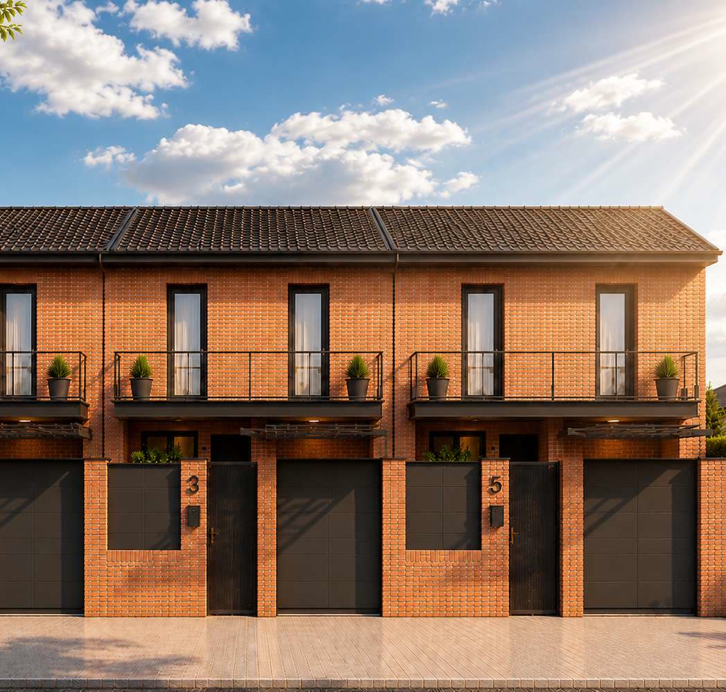 Infografía de la fachada de los chalets adosados de día